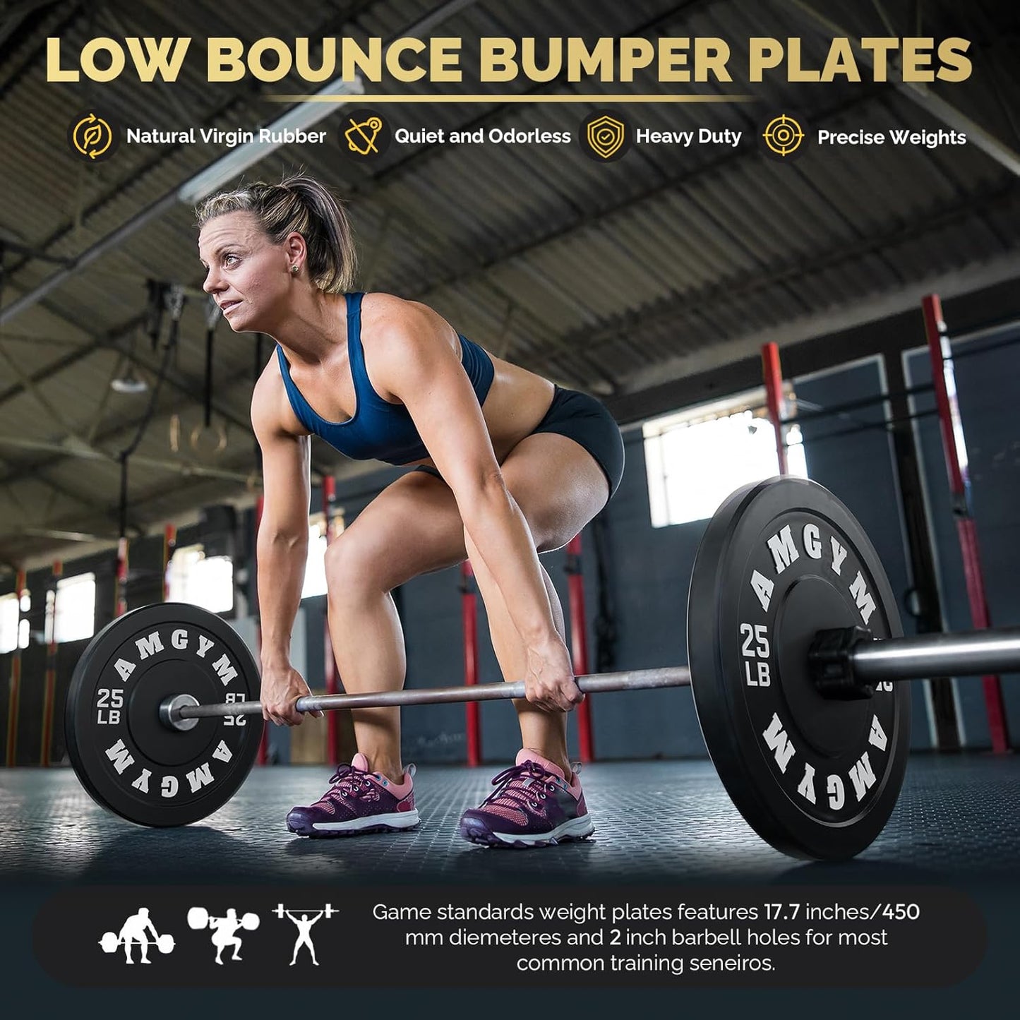 2 Inch Bumper Plates,10-500Lbs,Barbell Rubber Olympic Weight Plates Set for Home Gym, Strength Training & Weight Lifting, Multiple Options Colors