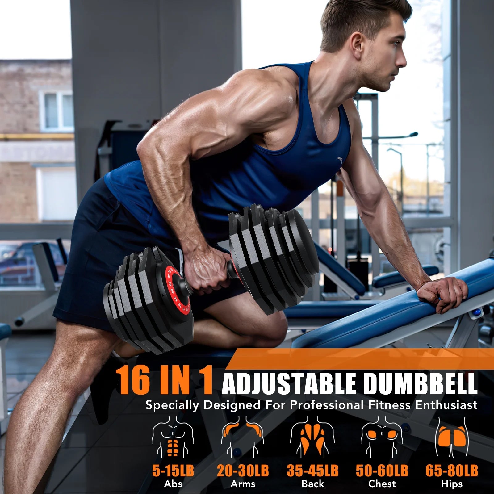 160Lb(80Lbs*2) Adjustable Dumbbells Set,16 in 1 Quick-Select 5-80Lbs Weight Adjustable Dumbbells for Full Body Home Workout