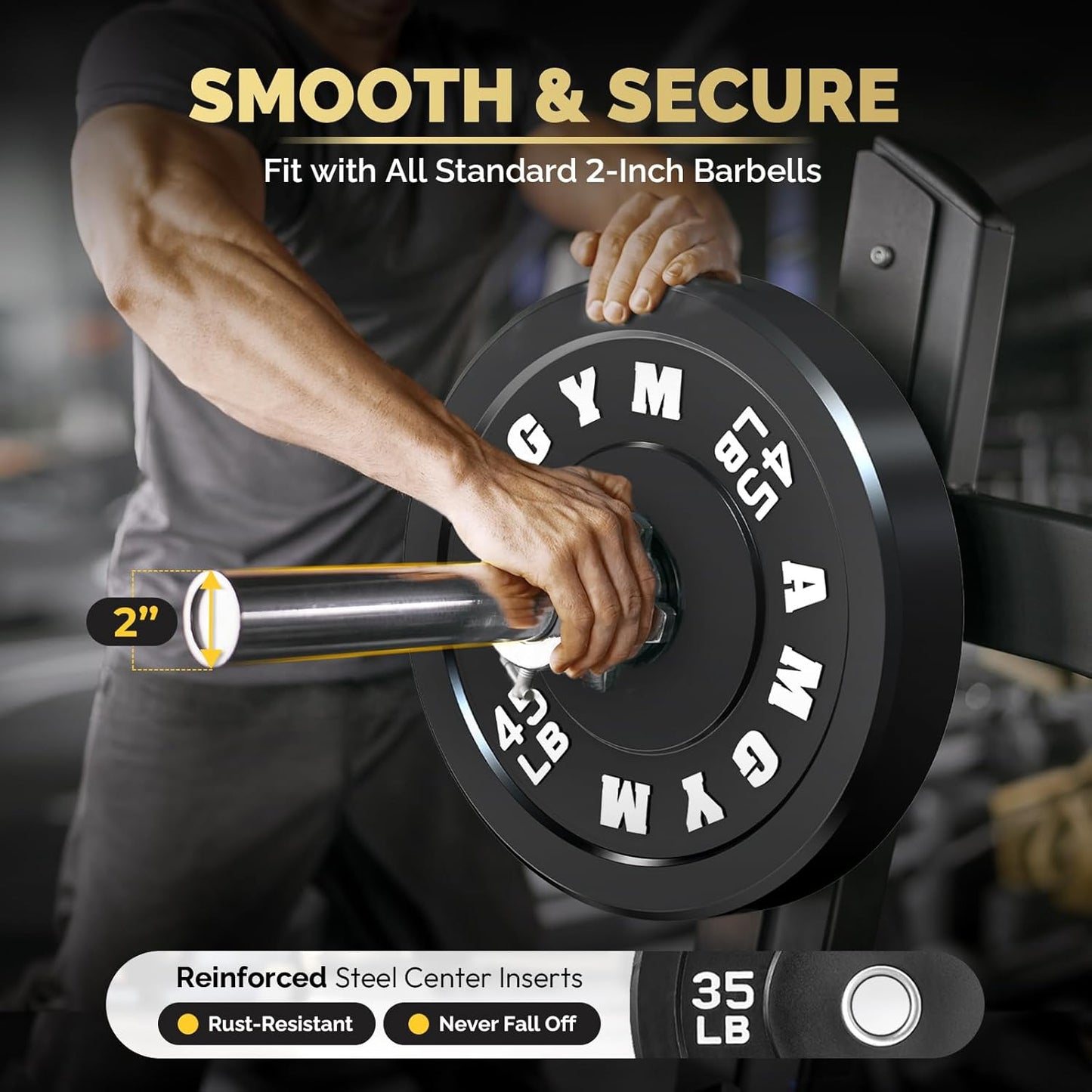 2 Inch Bumper Plates,10-500Lbs,Barbell Rubber Olympic Weight Plates Set for Home Gym, Strength Training & Weight Lifting, Multiple Options Colors