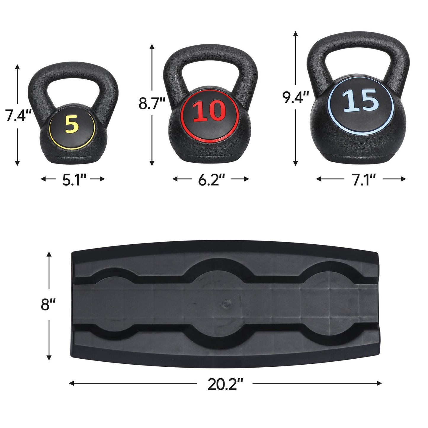 Pro 3-Piece Kettlebell Set Fitness Strength Training Exercise with Base Rack