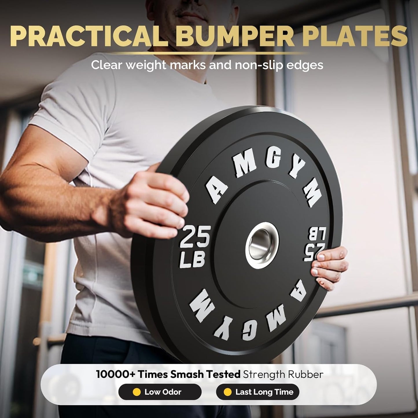 2 Inch Bumper Plates,10-500Lbs,Barbell Rubber Olympic Weight Plates Set for Home Gym, Strength Training & Weight Lifting, Multiple Options Colors