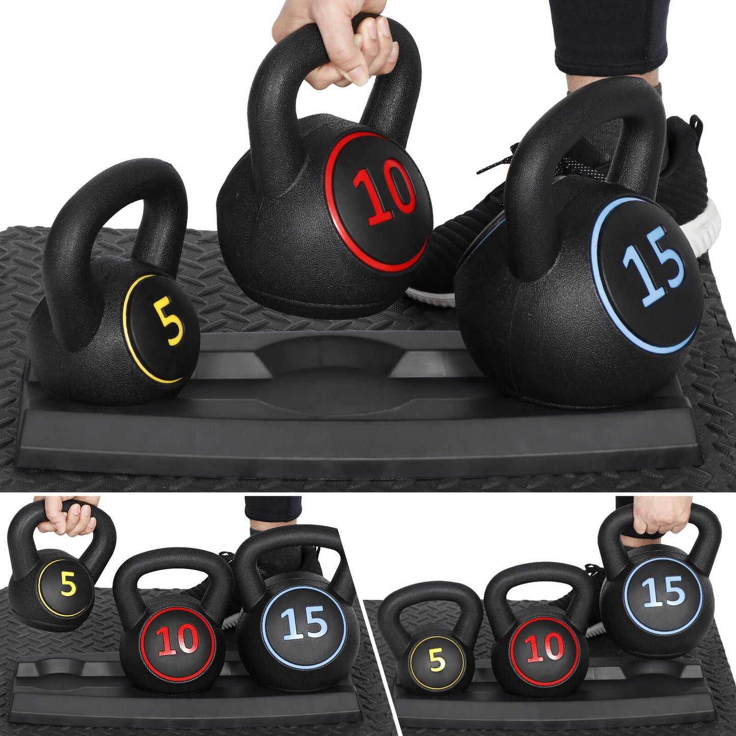 Pro 3-Piece Kettlebell Set Fitness Strength Training Exercise with Base Rack