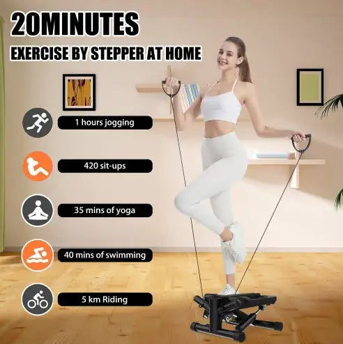 Steppers For Exercise - Mini Stair Stepper Machine With Resistance Bands 330lbs Twist Stepper Portable Exercise Equipment For Full Body Workout-Black