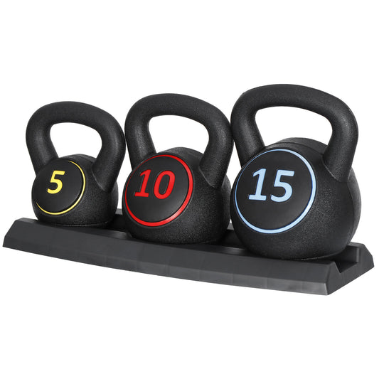 Pro 3-Piece Kettlebell Set Fitness Strength Training Exercise with Base Rack