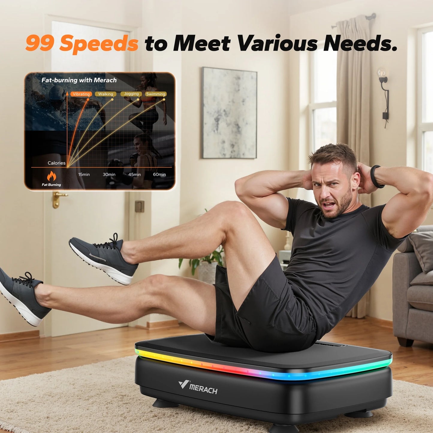 LED Light Vibration Plate Exercise Machine, Vibrating Muscle Toner, Bluetooth Speaker Whole Body Workout Fitness Platform with Resistance Bands, 330Lb Capacity