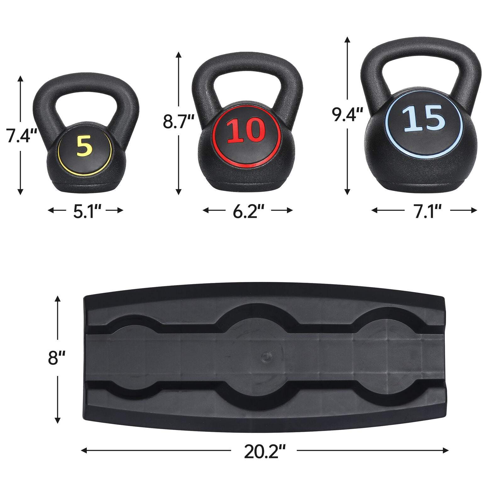 Pro 3-Piece Kettlebell Set Fitness Strength Training Exercise with Base Rack