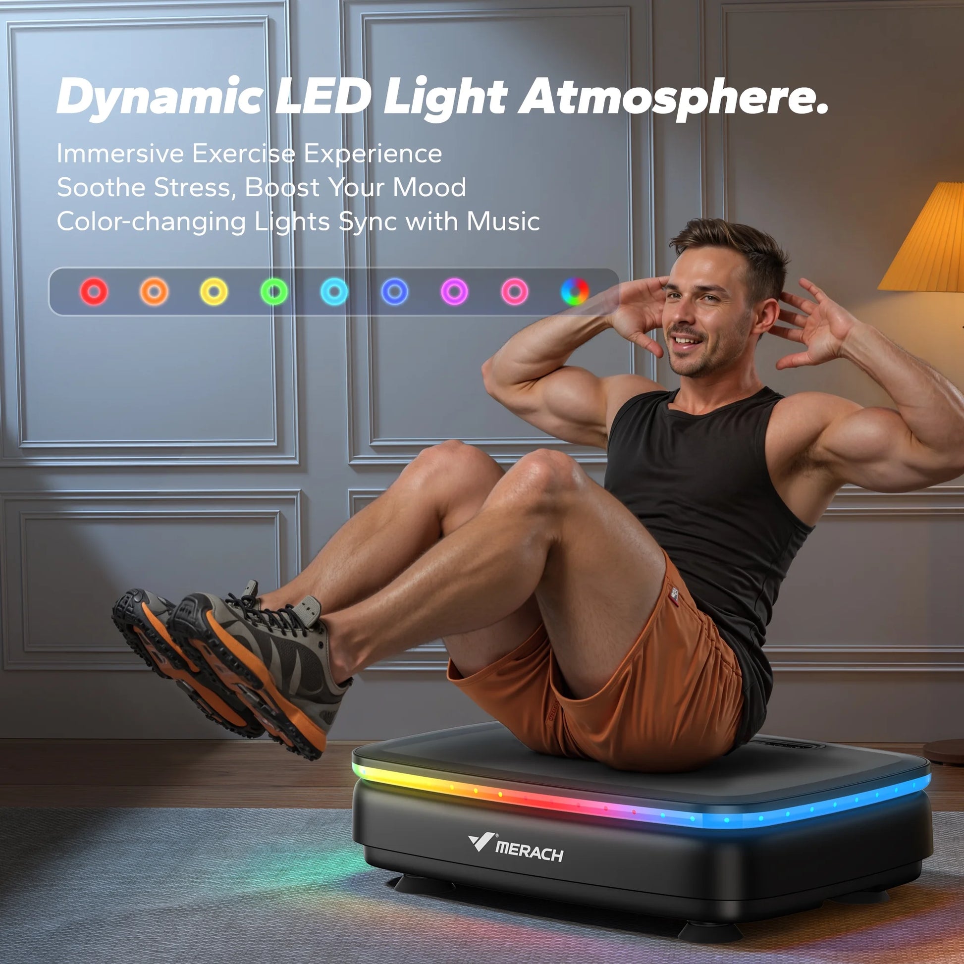 LED Light Vibration Plate Exercise Machine, Vibrating Muscle Toner, Bluetooth Speaker Whole Body Workout Fitness Platform with Resistance Bands, 330Lb Capacity